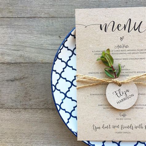 Wedding Menu Vintage Kraft Natural Rustic Twine Name Tag Place Card