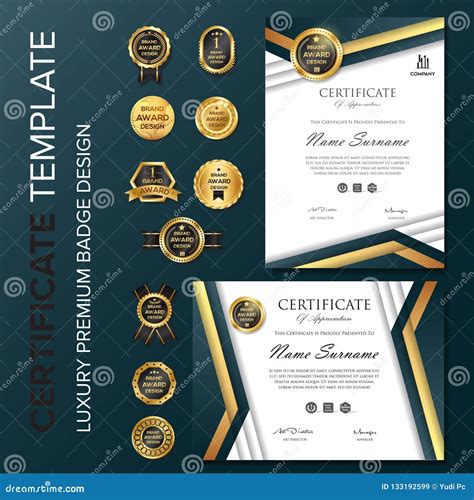 Certificate With Badge Template Vector Illustration Stock Vector