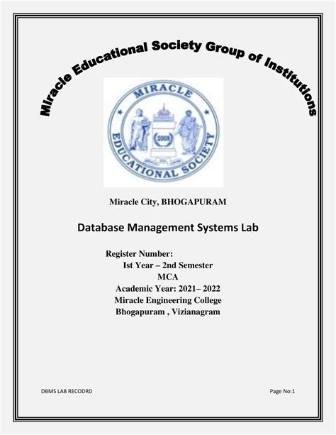 Database Management System Lab Manual Miracle City BHOGAPURAM