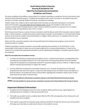 Fillable Online SDSU Meal Plan Exemption Termination Request Fax Email