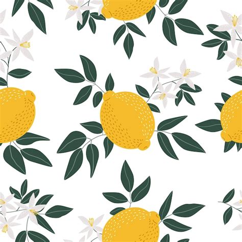 Premium Vector Tropical Seamless Pattern With Yellow Lemons And Green Leaves Fruit Vector