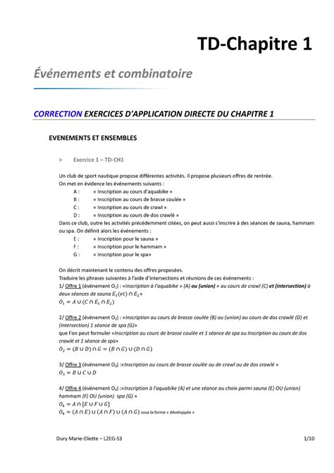 Correction TD1 L2S3 B 2015 16 TD Chapitre 1 Événements et