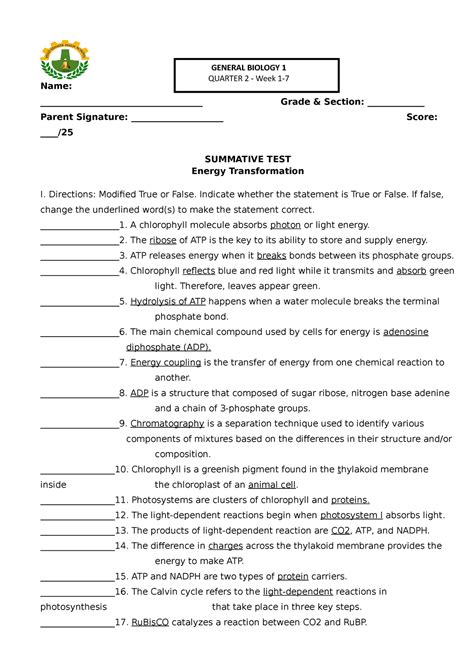 Summative TEST IN General Biology 1 Name