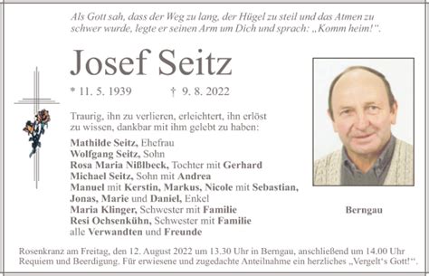 Traueranzeigen Von Josef Seitz Mittelbayerische Trauer