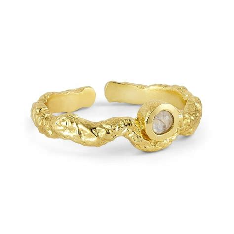 Pure By Nat Fingerring Med Gemstone Regnbuemånesten Guldbelagt Butik