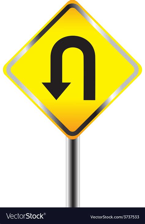 U turn road sign yellow road sign Royalty Free Vector Image