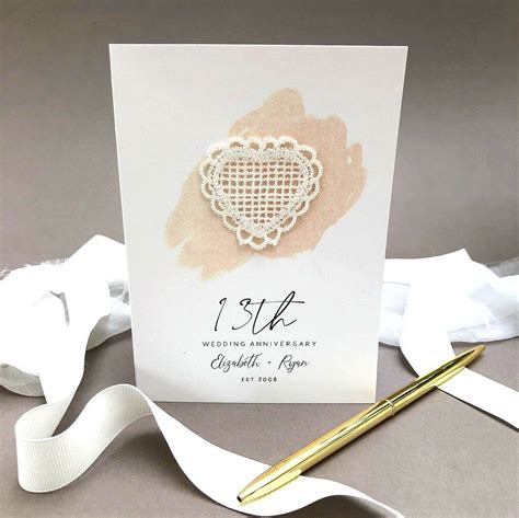 13th Lace Wedding Anniversary Personalised Card By The Hummingbird Card