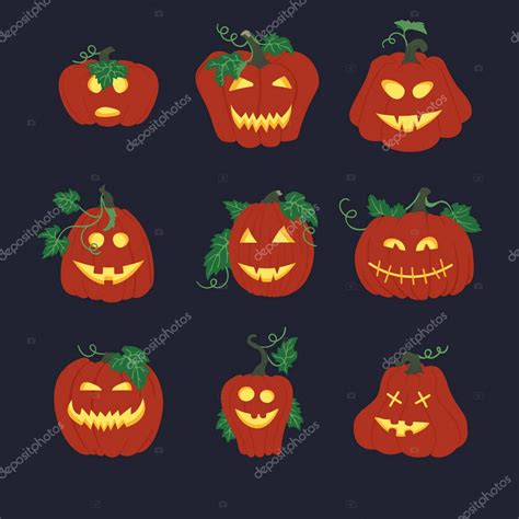 Conjunto De Iconos Vectoriales De Halloween Calabazas Naranjas Simples