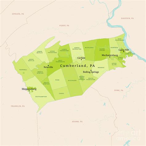 PA Cumberland County Vector Map Green Digital Art by Frank Ramspott ...