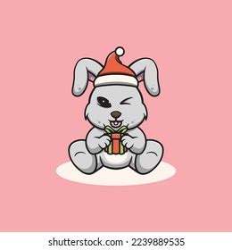 Cute Christmas Rabbit Cartoon Illustration Stock Vector Royalty Free