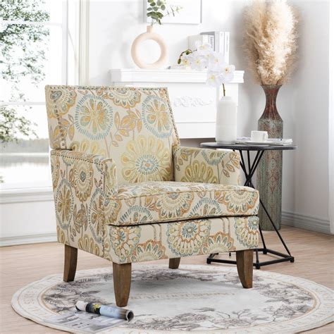 GZXS Accent Chairs Living Room Floral Print Fabric Club Chair Tufted