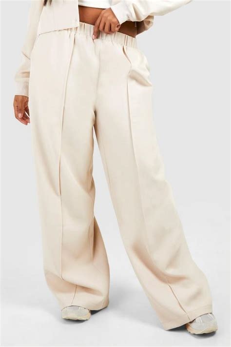 Trousers Plus Tailored Seam Front Slouchy Wide Leg Trousers Boohoo