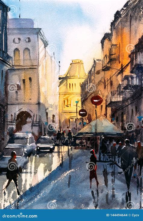 Watercolor Painting - Street View of Paris Stock Illustration ...