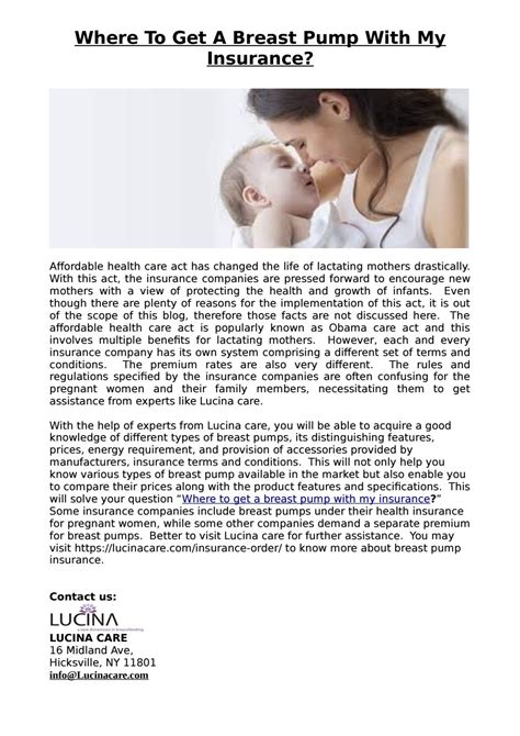 Where To Get A Breast Pump With My Insurance By Lucina Care Issuu