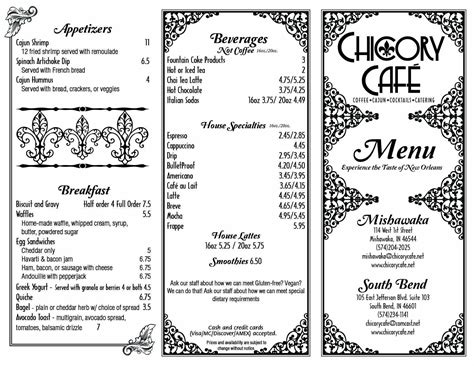 Menu at Chicory Cafe Mishawaka, Mishawaka