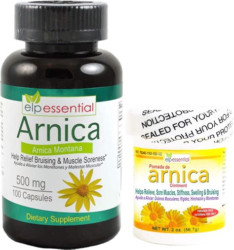 Amazon Arnica Montana 500 mg 100 cápsulas ungüento de árnica 2oz