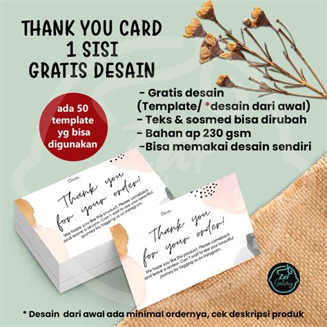 Jual Thank You Card 1 Sisi Kartu Ucapan Olshop Thanks Card