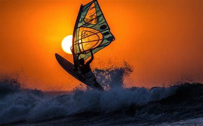 Télécharger planche à voile mer coucher de soleil de vagues fonds d