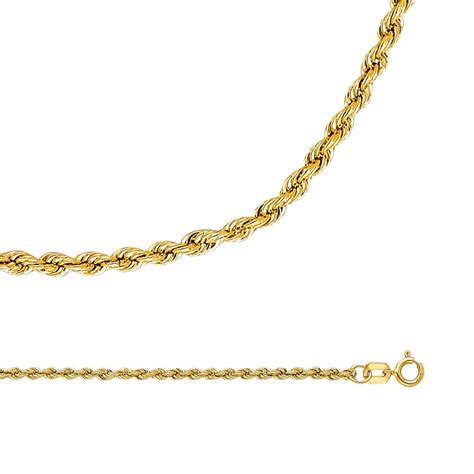 Rope Chain Solid 14k Yellow Gold Necklace Hollow Twisted Diamond Cut