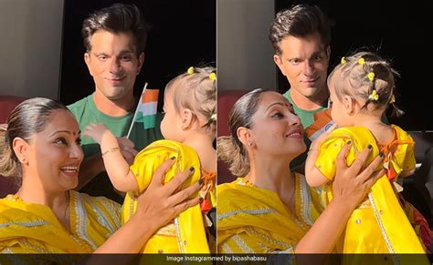 Bipasha Basu And Daughter Devi Twinning In Yellow Ethic Suits Are The Cutest Mother And Daughter