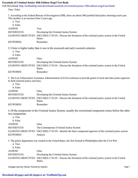 Essentials Of Criminal Justice Th Edition Siegel Test Bank By