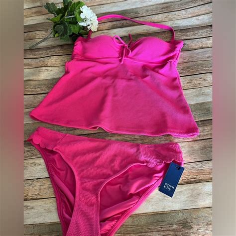 Crown And Ivy Swim New Crown Ivy Pink Tankini Swimsuit Bathing Suit Size Large Poshmark