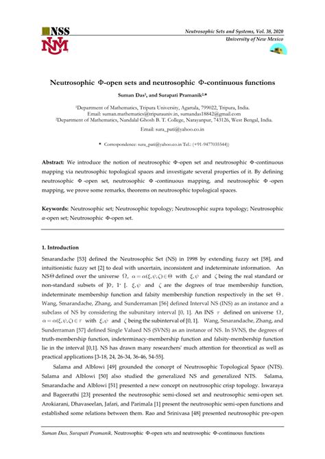 Pdf Neutrosophic Open Sets And Neutrosophic Continuous Functions