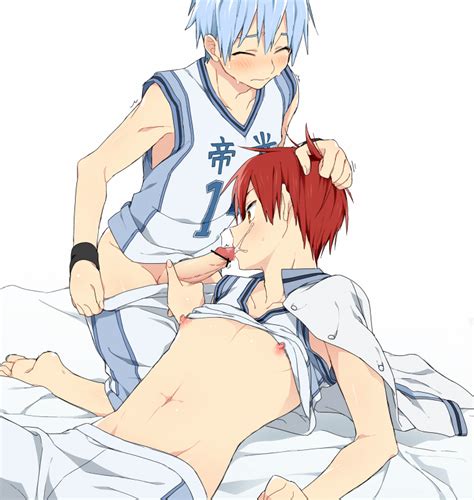 Rule 34 2boys Akashi Seijuurou Barefoot Basketball Uniform Blue Hair Blush Closed Eyes Cum Cum