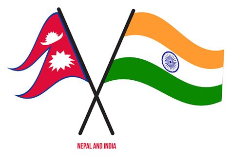 Nepal And India Flags Crossed And Waving Flat Style Official Proportion Correct Colors Stock