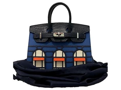 Hermès BIRKIN FAUBOURG 20 White Blue Orange Dark blue Leather Exotic