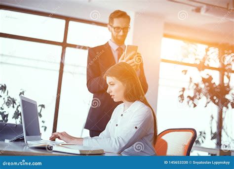 Busy Colleagues Working In Sunny Office Stock Photo Image Of