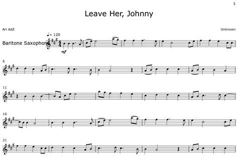 Leave Her, Johnny - Sheet music for Baritone Saxophone