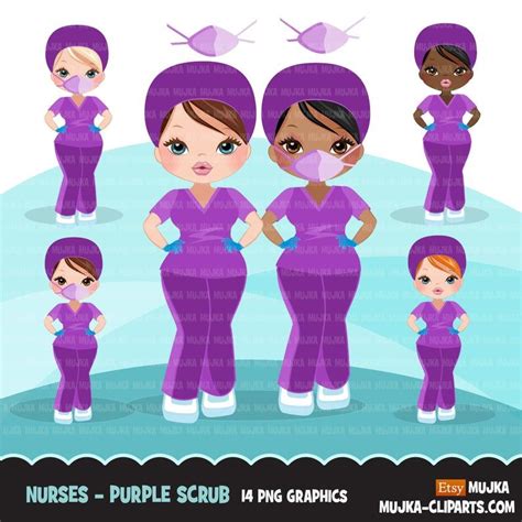 Nurse Clipart With Mask Purple Scrubs Hospital Graphics Print And Cut