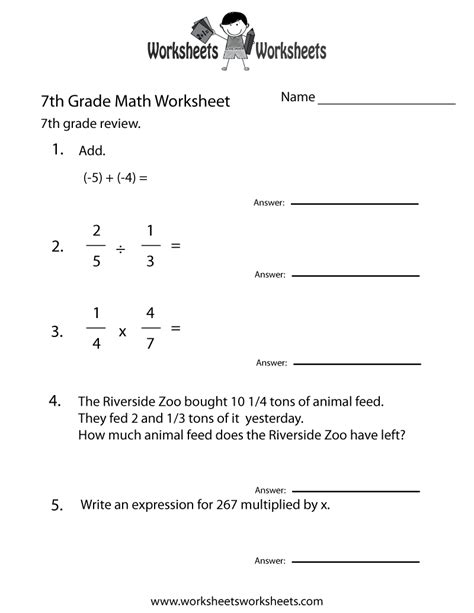 Math 7 Grade Worksheets 7th Grade Math Worksheets Free Print