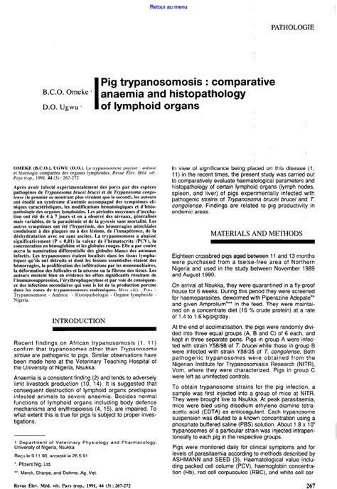 Pdf La Trypanosomose Porcine An Mie Et Histologie Compar Es Des