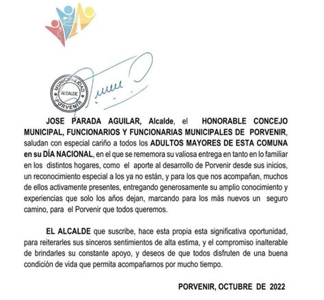 Saludo Del Alcalde De Porvenir José Parada En El Día Mundial De Los