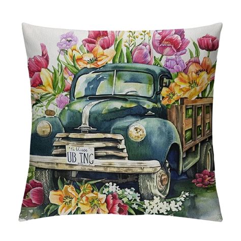 Nawypu Spring Summer Pillow Covers Pink Tulips Flowers Decor Pillows