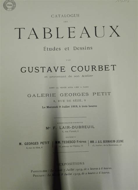 Catalogue Des Tableaux Tudes Et Dessins Par Gustave Courbet Et