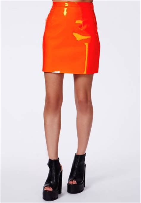 Missguided Nagsia Neon Orange Pvc Mini Skirt In Orange Lyst