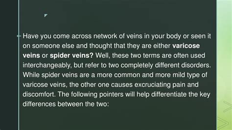 Ppt Differences Between Spider Veins And Varicose Veins Powerpoint