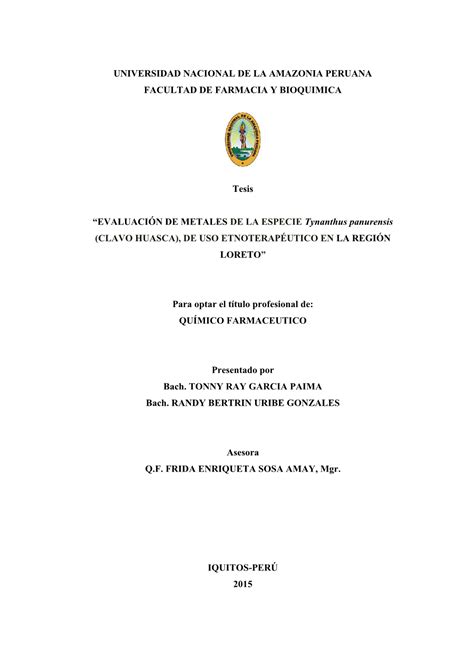 Universidad Nacional De La Amazonia Peruana Facultad De Farmacia Y