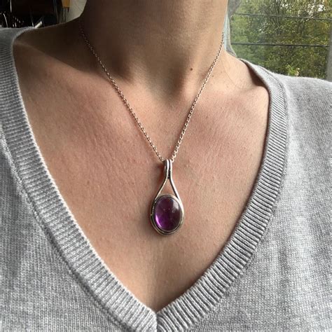 Natural Amethyst Pendant Set With 925 Sterling Silver Etsy