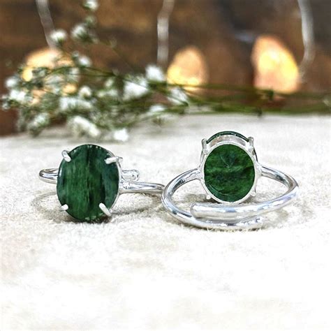 Crystal Rings Natural Green Jade Oval Diamond Cut Shape Ring