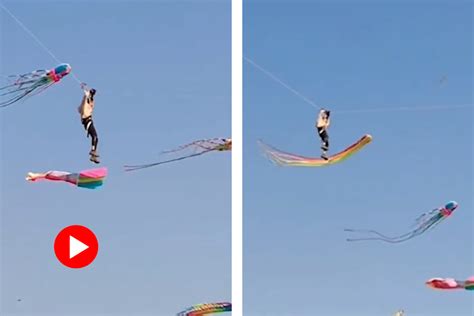 Man Flying With Kite Viral Video Of Man Flying With A Kite Dgtl