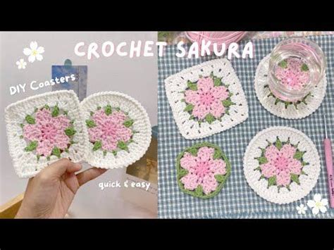 How To Crochet Cherry Blossom Coaster Granny Square Sakura Tutorial L