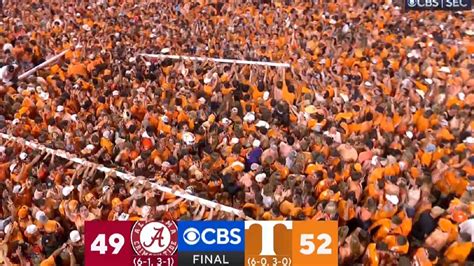 Video Tennessee Fans Bring Down Goal Posts After Storming Field