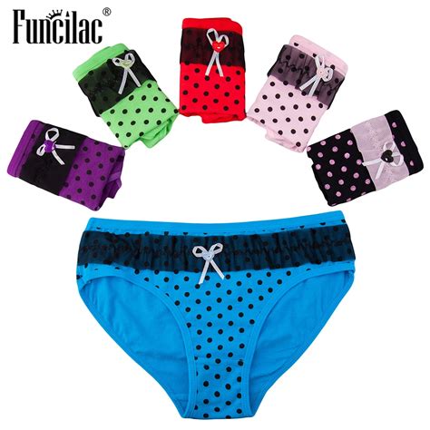 Funcilac Cotton Womens Briefs Sexy Mesh Dot Underpants Ladies Underwear Bow Panties For Women