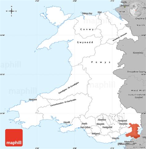 Gray Simple Map of Wales