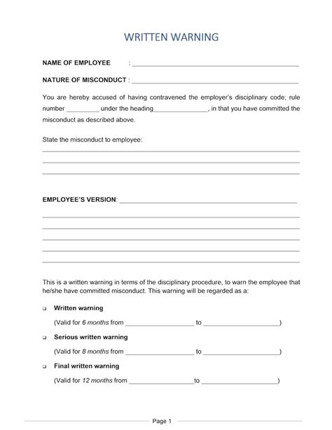 Free Final Written Warning Template South Africa Printable Templates