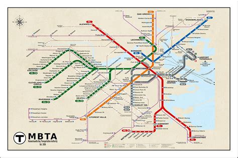 BOSTON Subway Map Poster. Tube Map Map Art Metro Map